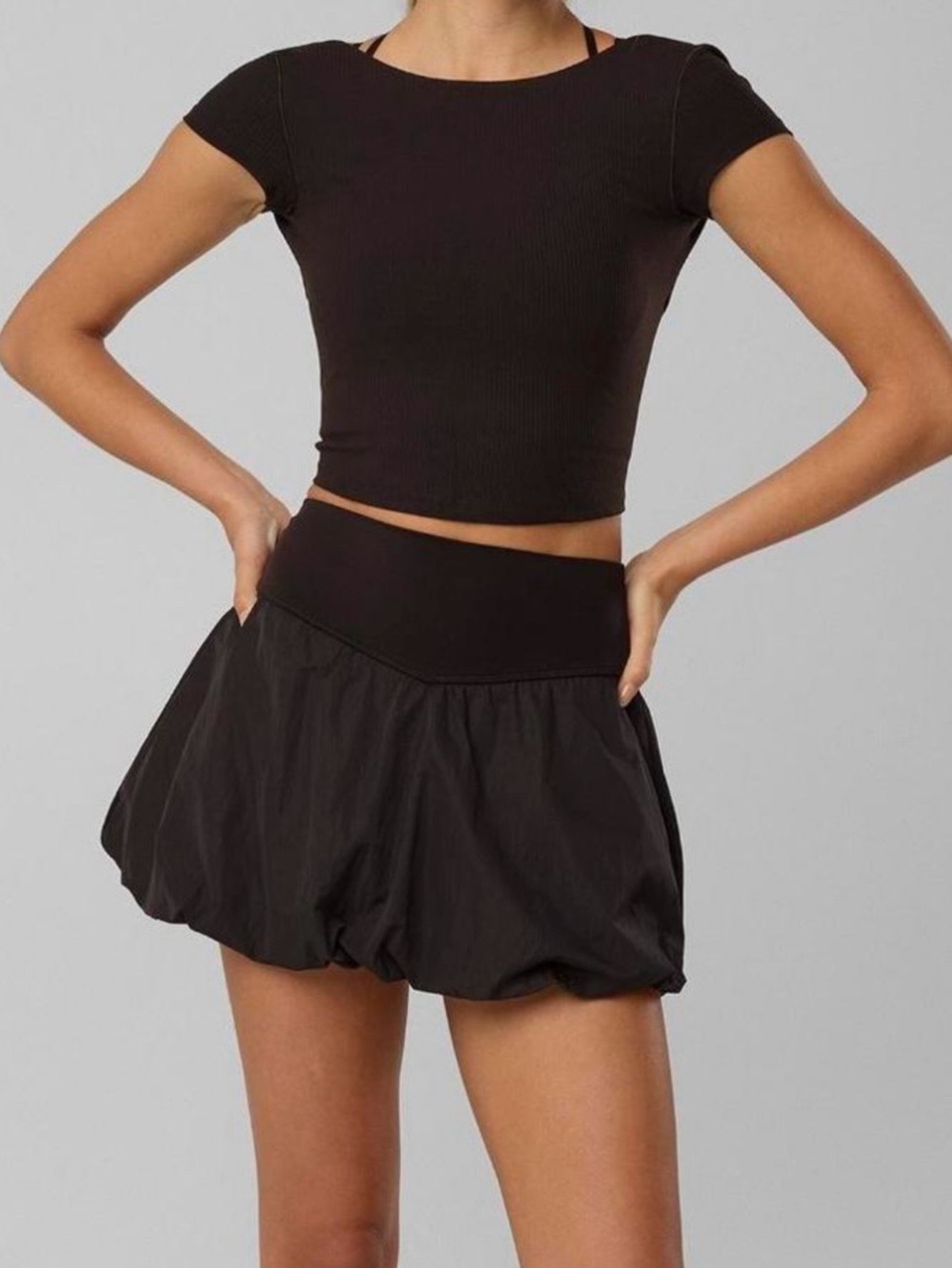 aerie BLACK Bubble-Hem Mini Skirt